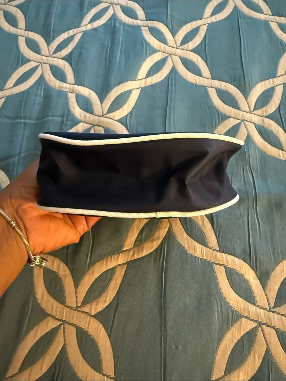 Vintage  Parfums Christian Dior Cosmetic Makeup Pouch Bag Travel Navy Half Moon